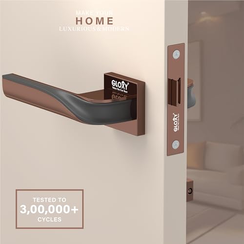 Image of GLOXY Premium Door Lock for Bathroom - Rose Gold & Black Finish Bathroom Lock with Brass Baby Latch for Home - Heavy Duty Mortise Door Lock with Keyless Plate Handle Set with 2 Years Warranty