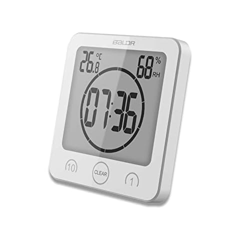 HONPHIER Bathroom Shower Clock Digital Clock Timer Large LCD Display Touch Screen Timer with Temperature Humidity Display for Bathroom Shower Kitchen (White) Cover