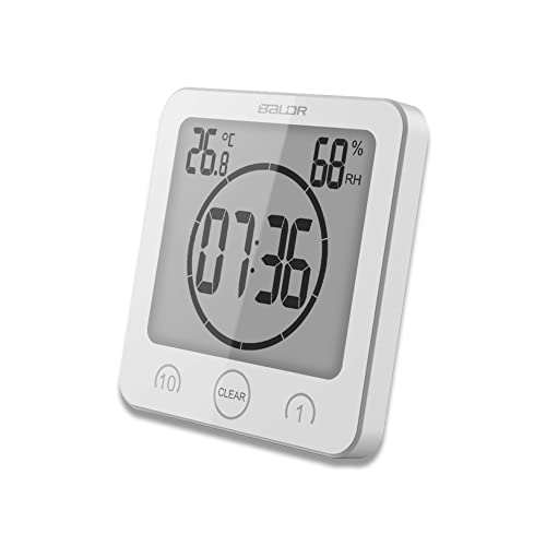 HONPHIER Bathroom Shower Clock Digital Clock Timer Large LCD Display Touch Screen Timer with Temperature Humidity Display for Bathroom Shower Kitchen (White)