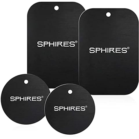sphires 4 Pack Metal Plate for Magnetic Phone Car Mount with 3M Adhesive Metal Plate for Car Magnetic Phone Holder - 2xRound & 2xRectangle Black Metal Plates Cover