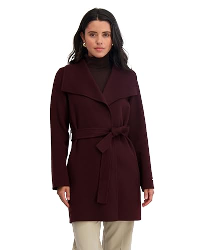 Image of TAHARI Women's Double-faced Luxury Soft Wool Blend Peacoat- Wrap Wool Coat With Removable Belt