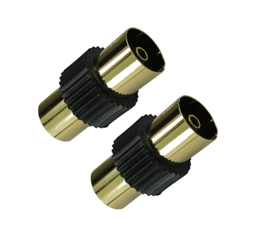 Relloh TV Aerial Coaxial Cable Connectors Black - Premium Gold Plated 2x Female Connectors for Seamless Signal Transmission - Coaxial TV Aerial Connector Kit RF Coax Aerial Adapters