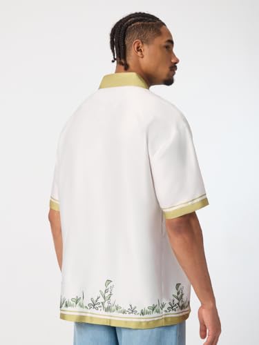 Image of The Souled Store: Holiday Spirit Men and Boys Short Sleeve Cuban Collar White Botanical Print Polyester Lightweight Everyday Wear Easy to Style Casual Regular Fit Holiday Shirt
