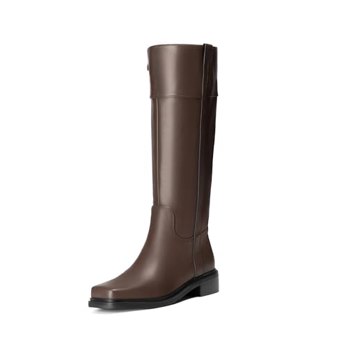 Image of vivianly Women's Knee High Boots Zipper Square Toe Trendy Low Chunky Heels Boots