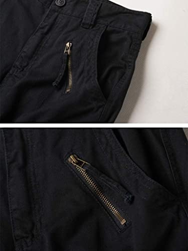 siyecaoo Damen Cargohose Winter Warm Fleece Gefüttert Baumwolle Wanderhose Multi Taschen Outdoorhose Workwear Reißverschluss Armee Militär Relaxed-Fit Trekkinghose Black 4-Tag 34