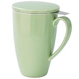 HwaGui – Ceramic Mug with Infuser And Lid For Loose Tea, Infusion Mug And Tea Cup Gift For Tea Lover, Light Green Teacup 450ml/15.0oz