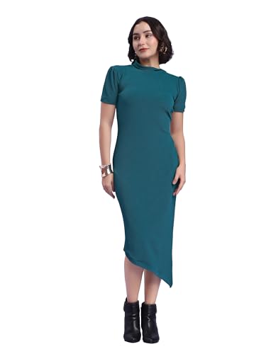 Image of PURVAJA Women's Bodycon Midi Short Sleeve High Neck Solid Dress