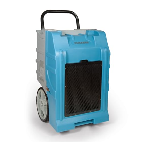 PURAERO LGR Commercial Dehumidifier | 77 AHAM 125 Saturated Pints per Day | for Crawlspaces, Basements, Homes | Water Damage Restoration, Grow Rooms | PA-70-LGR | Blue