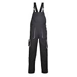 Portwest TX12 Men's Texo Contrast Bib and Brace Work Overalls Workwear Dungarees with Storage Knee Pad Pockets Adjustable Fit Elasticated Back, Black, M