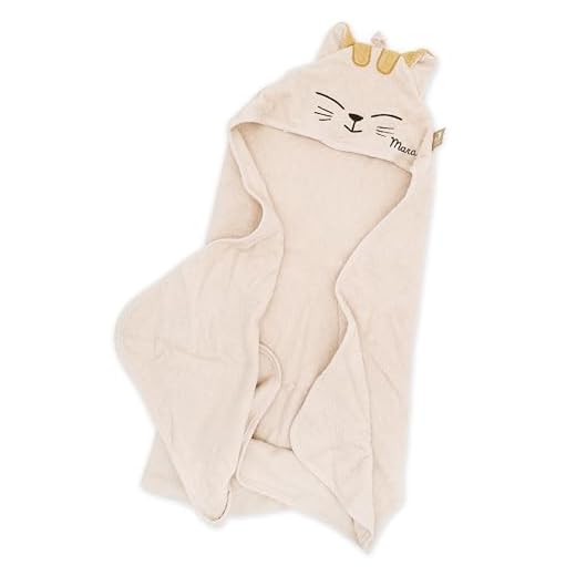wunderwunsch Jollein Kapuzenhandtuch Baby als Geschenk zur Geburt, personalisiert mit Wunschnamen, Babyhandtuch, Babytuch, Bademantel für Babies, individualisiert mit Namen (Katze)