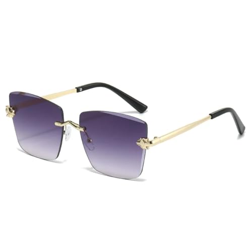 Lunettes de soleil sans monture pour femme et homme avec verres dégradés gris doré
