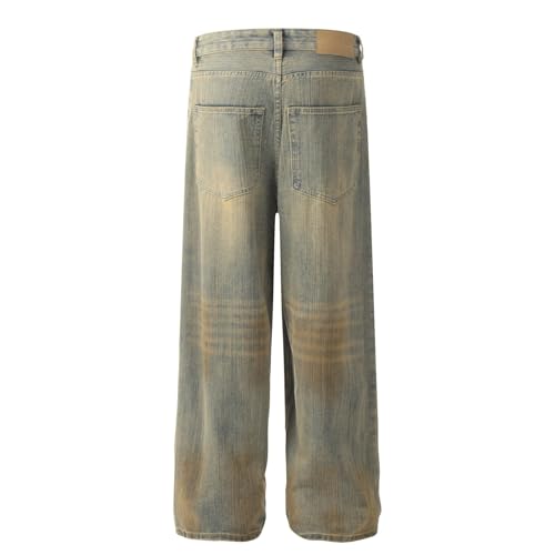 Jeans Pants Trouser Denim Ripped Washed Retro Street Trendy Distressed Straight Leg for Men3