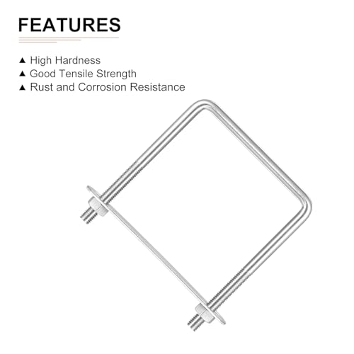 Image of DTGN M8x85x110mm(ThreadxWxL) Square U Bolt - 2Pack - Good for Trailer Pipe Replacement Parts - 304 Stainless Steel U Shape Bolts