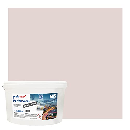 Preismaxx Perfektweiß Wandfarbe rosa matt 2,5L - Innenwandfarbe für kreative Wandgestaltung, Innenfarbe beigerosa, hohe Deckkraft Klasse 2, Trendfarbe für Wohnzimmer, Akzentfarbe