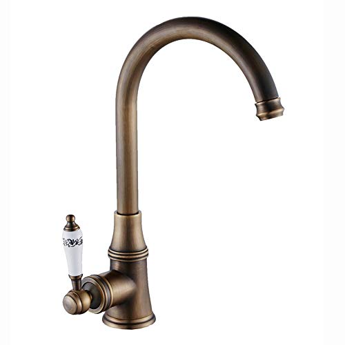 jruia rústico Cocina Grifo 360 ° giratorio cocina grifo grifo de grifo mezclador monomando fregadero grifo para fregadero con mango de cerámica de latón macizo