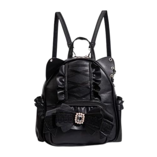 Pokn Jirai Kei Kawaii Bag Gothic Cute Bag Mini Leather Backpack Fashion Small Daypacks Purse for Women Cutecore (Black)