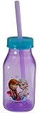 Zak Designs Disney Frozen Elsa and Anna Milk Bottle with Lid and Straw, 10 Ounce