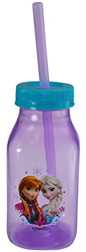 Disney Zak Designs Frozen Elsa and Anna Milk Bottle with Lid and Straw, 10 Ounce