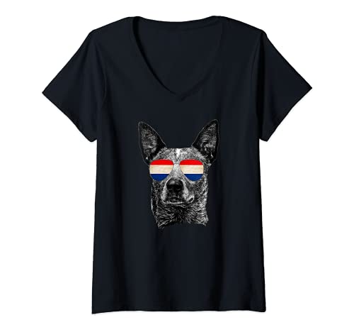Mujer Dutch Dog Lover Flag Sunglasses Holland Glasses Shades 2021 Camiseta Cuello V