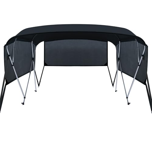 KAKIT Bimini Tops for Boats with 3 Mesh Sidewalls Rear Support Poles Boat Canopy Includes Straps Storage Boot(4 Bow 8'L x 54" H x 54"-60" W,Black) by KAKIT - Image 8