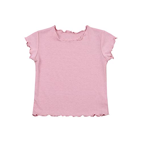 Toddler Baby Girl Basic Plain T-Shirt Top Cotton Solid Ruffle Short Sleeve Tee Cute Summer Casual Tees Easter Clothes (Pink Ruffle, 2-3 Years)