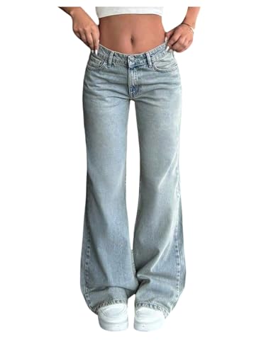 GORGLITTER Girl's Baggy Jeans Y2k Vintage Low Rise Wide Leg Denim Pants with Pockets