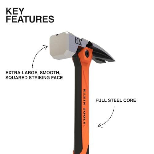 Klein Tools H81020 Anti-Vibration Smooth Face Hammer with Straight Claw, 20-Ounce Forged Steel, Magnetic Nail Starter and Extra-Large Squared Strike Face thumbnail 3