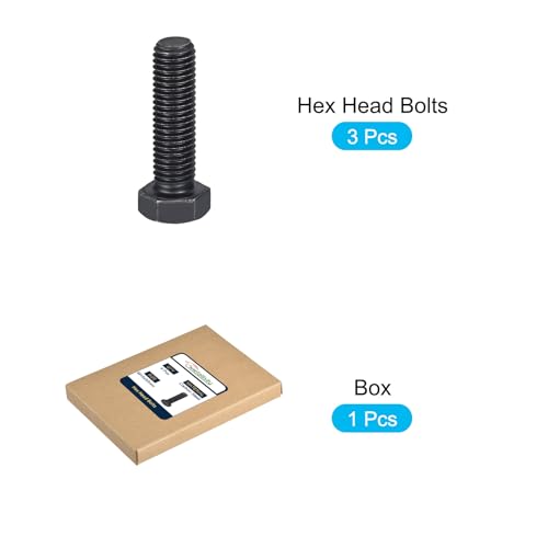 Image of METALLIXITY Hex Bolts (M14-2x50mm) 3Pcs, 8.8 Grade Carbon Steel Fully Threaded Black Oxide, Coarse Thread UNC Hex Head Screw Bolt - for Furniture Repair