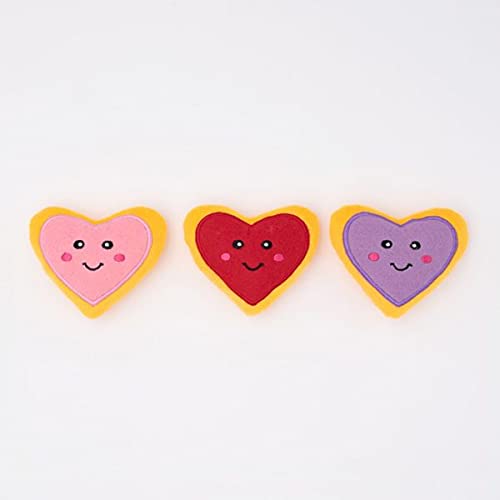 ZippyPaws - Valentine's Miniz, Stuffed Squeaker Dog Toy and Replacement for Interactive Burrows - 3-Pack, Heart Cookies