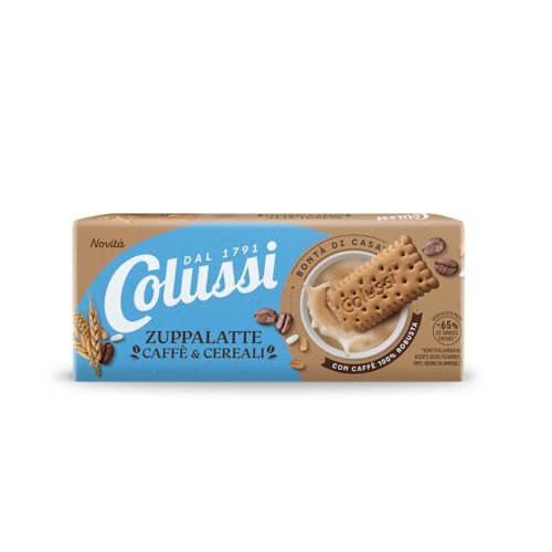 Colussi Biscotti Secchi Zuppalatte Caffè e Cereali - Con Caffè 100% Robusta - Farina e Latte Italiani – Senza Olio di Palma - Fonte di Fibre - Buoni da Inzuppare - Confezione da 250 g