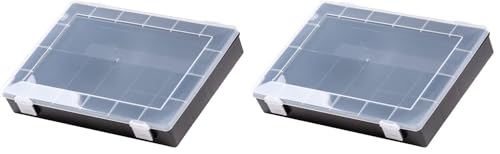 hünersdorff Sortimentskasten: stabile Sortierbox (PP-Classic) mit fester Fachaufteilung (8 Fächer), Sortierkasten-Maße: T225 x B335 x H55 mm, Made in Germany, 611710, Schwarz (Packung mit 2)