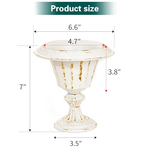 Sungmor Cast Iron Tabletop Flower Vase, Vintage Pretty French Urn Planter Design, 7" Tall 6.6" Wide Decorative Centerpieces Flower Stand Plants Holder, Artificial Flower Arrangements Home Decor