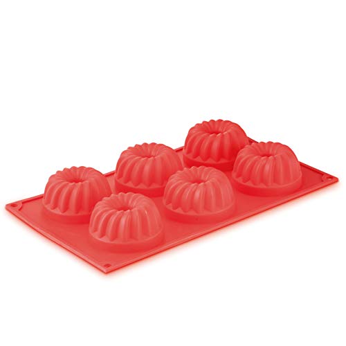 Mimo Style Forma de Silicone Vermelha para 6 Flans, Ideal para Pudim, Bolinho, Cremes - Antiaderente