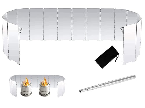 Kellegour Faltbar Aluminium Windschutz,Camping Windschutzscheibe Windscreen,mit 16 Lamellen aus Faltbar Aluminium Windschutz,1 Teleskop Blasrohrfür,für Outdoor,Picknick,Öfen,Campingkochern,Gaskochern