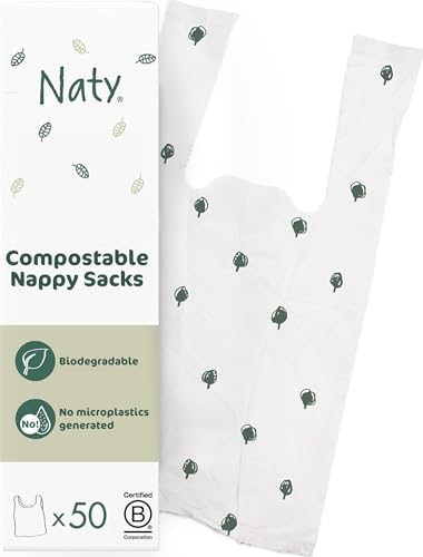 Naty compostable nappy bags with easy tie handles, 50 count