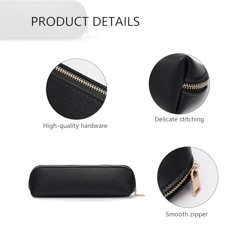 Image of Pencil Case Small Pencil Pouch Slim Zipper Pen Holder School Office College(Beige,Faux Leather)