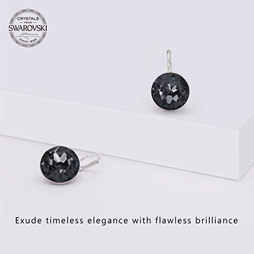 Missaqua Mystery Black Solitaire Gorgeous X-Large Earrings Embellished With Austrian Crystals Round Leverback Dangle Outstanding Sparkly Elegant Pierced For Women Jewelry Gifts #TOP2