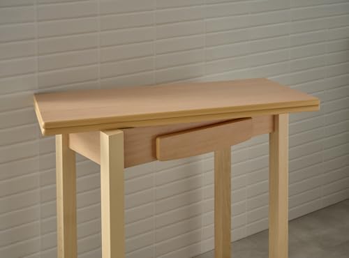 V VELASCO Mesa Tipo Libro Giratoria Flora | Mesa de Cocina Estrecha Plegable de Madera Haya Natural | Mesa Consola Extensible Comedor Pequeño (90x40 a 90x80 cm)
