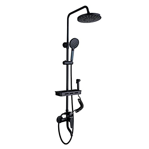Système de douche effet de pluie noir en laiton avec mitigeur bain et douchette
