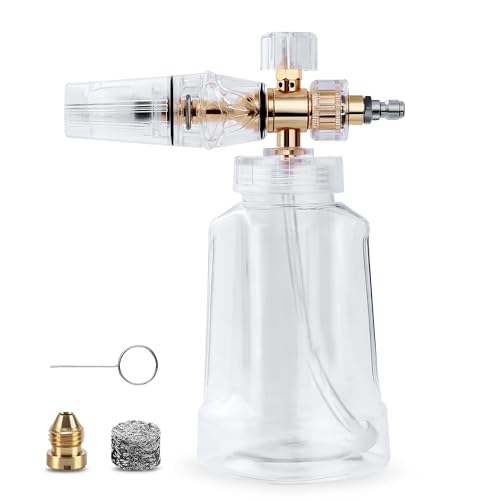Foam Cannon – Pressure Washer Gun with 1/4 Inch Quick Connect and Adjustable Nozzle Car Wash Sprayer with 1 L Bottle, Professional Car Foam Cannon Fits Most Power Washing Accessories (4000 PSI)