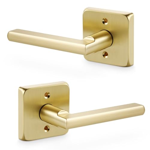Linkaa 2 Pack Brass Gold Dummy Lever Pull Door Handle Interior for Closet
