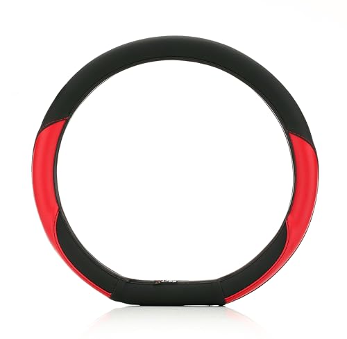 Image of SOFT X Flat Bottom Faux Leather Car Steering Wheel Cover Breathable & Anti Slip D Shape Steering Cover for Untlimate Comfort & Style (Red & Black)