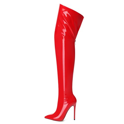 NUMALEO Women's Over the Knee Thigh High Boots Stiletto Pointed Toe Zipper Tall Boots Sexy High Heel Patent Long Boots for Women Fall Fashion Dress Boots2