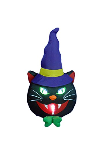 4 FT Tall Halloween Inflatable Black Cat with Witch Hat LED Lights Decor Outdoor Indoor Holiday Decorations, Blow up Lighted Yard Decor, Giant Lawn Inflatables Home Family Outside