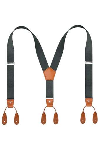 ZXEROYM Mens Suspenders Button End Elastic Adjustable Y-Back 1.4 Inches 43 IN Dark Green