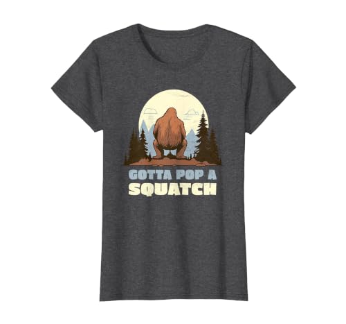 Funny Bigfoot Gotta Pop A Squatch Sasquatch Poop Joke Pun T-Shirt, Women, Dark Heather Grey, X-Small