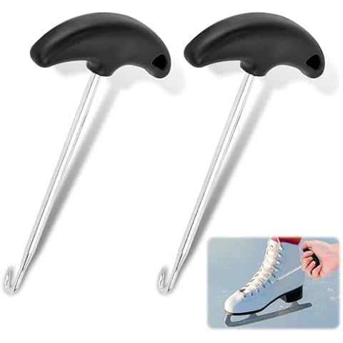 Ranjaner Shoe Lace Tightner, Stainless Steel Plastic Hockey Skate Tightener Tool, Portable Shoe Lace Puller Ice Roller Skate Tool for Ice-Skates Figure-Skates Boots Shoes, 2 Pcs Cover