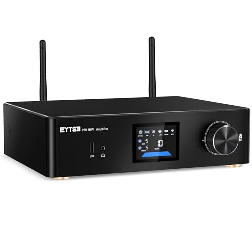 EYTSE P30 300W x 2 Multiroom Streaming Amplifier Stereo Music Streamer with ESS ES9023Q2M DAC & TI TPA3255DD Amps, 3" LCD Screen, WiFi, BT, Remote Control, PC in, HDMI ARC, Optical, RCA I/O Ports