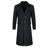 Allthemen Mantel Herren Knielang Wintermantel Wollmantel Winter Herrenmantel Slim Fit Umlegekragen Mäntel Business Dunkelblau XXL