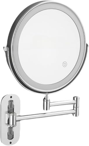 Xiraivke壁掛け化粧鏡 両面拡大式 ライト付き 360 度回転 折りたたみ伸縮式 明るさ調節可能 パンチフリー バスルーム・ホテル用 耐久性ブラケット?